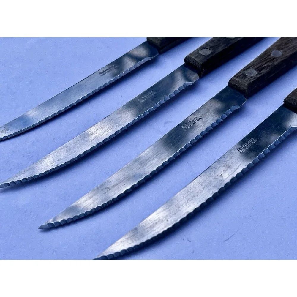 Vintage 1960s  Robinson Stainless USA Steak Knife Set of 4 Serrated Knives